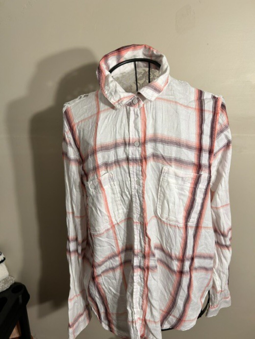 size extra large womens plaid pink white shirt dress casual lace gorpcore